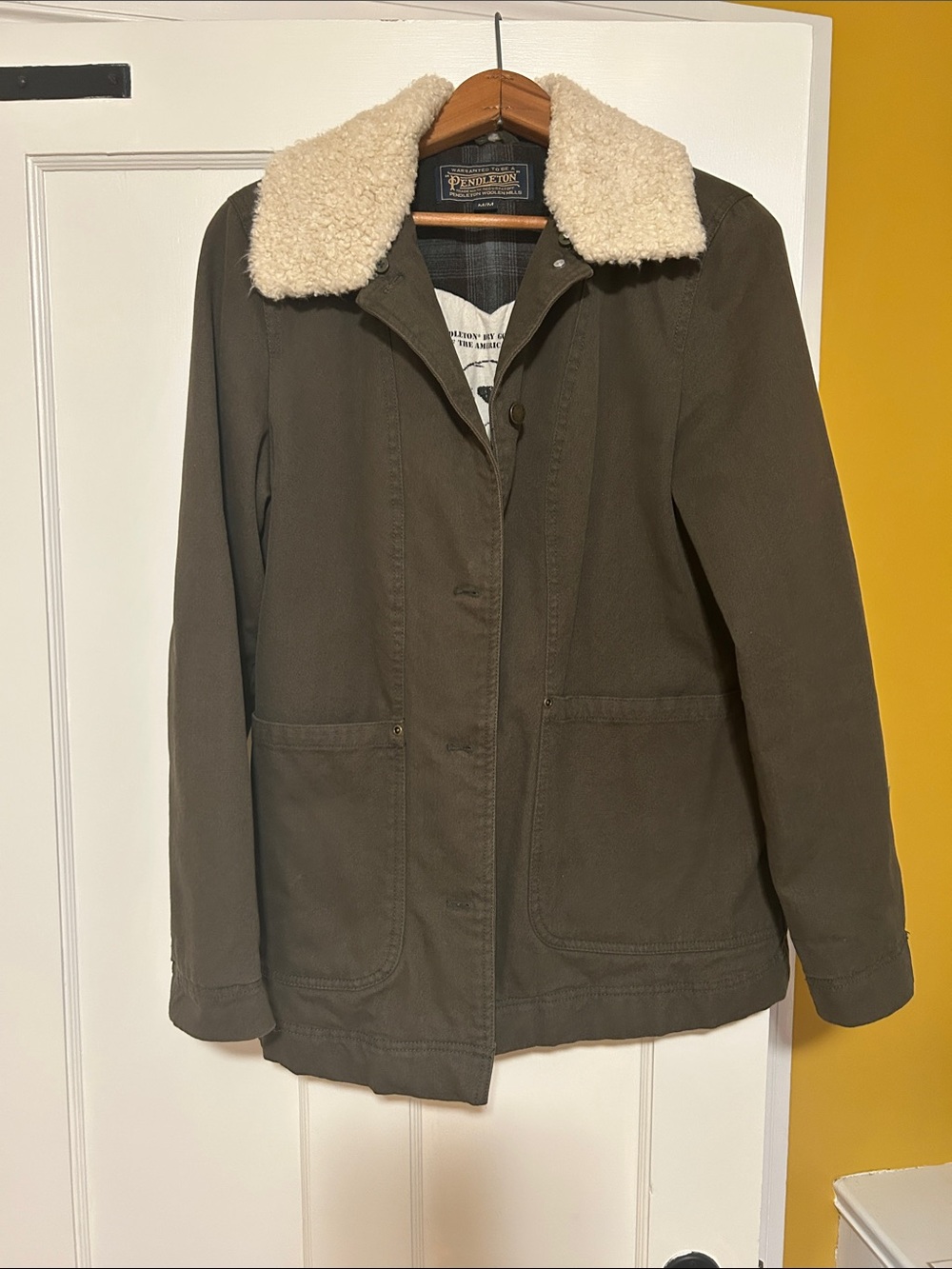 Pendleton Olive Green Utility Jacket with Cream Sherpa Collar
